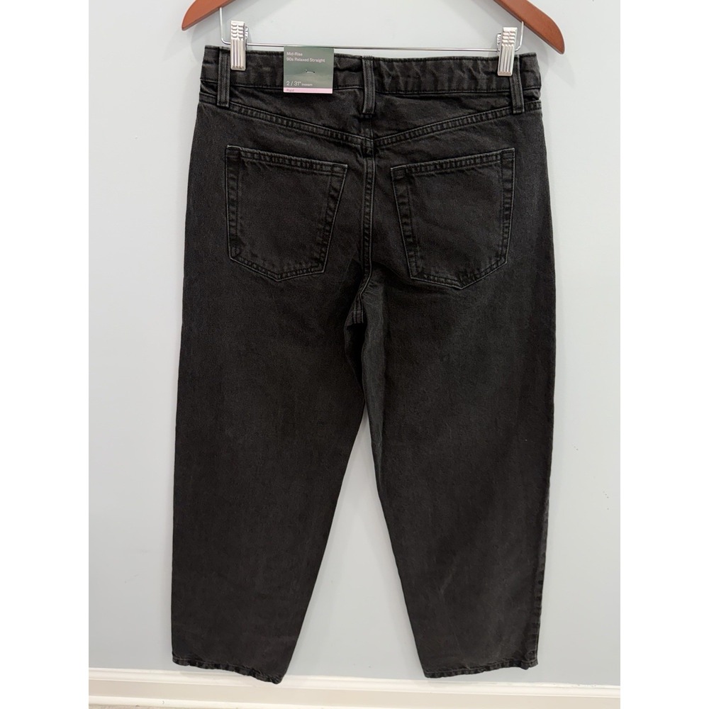 31" Wild Fable Black 90s Relaxed Straight Leg Jeans Size 2 Cotton Distressed - Picture 7 of 12